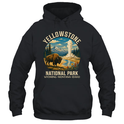 Yellowstone National Park Vintage Bison Geyser Camping Shirt & Tank Top | teecentury