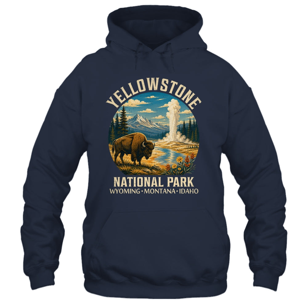 Yellowstone National Park Vintage Bison Geyser Camping Shirt & Tank Top | teecentury