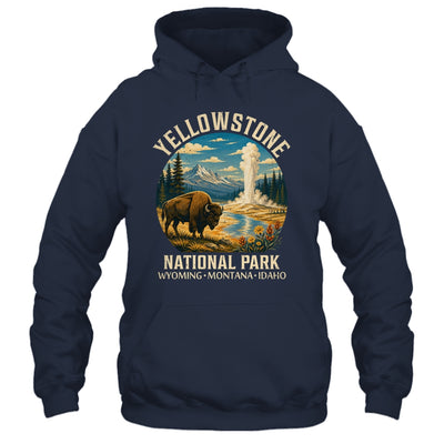 Yellowstone National Park Vintage Bison Geyser Camping Shirt & Tank Top | teecentury