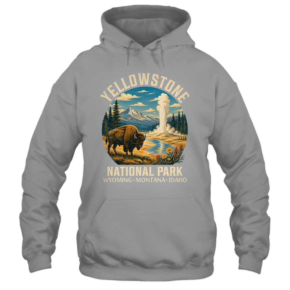Yellowstone National Park Vintage Bison Geyser Camping Shirt & Tank Top | teecentury