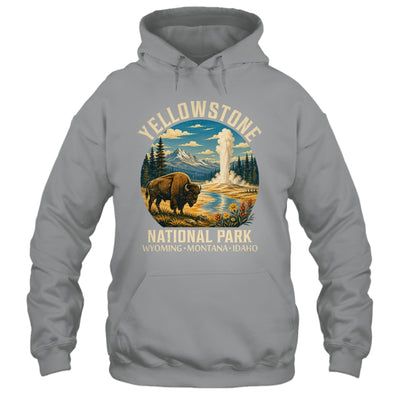 Yellowstone National Park Vintage Bison Geyser Camping Shirt & Tank Top | teecentury