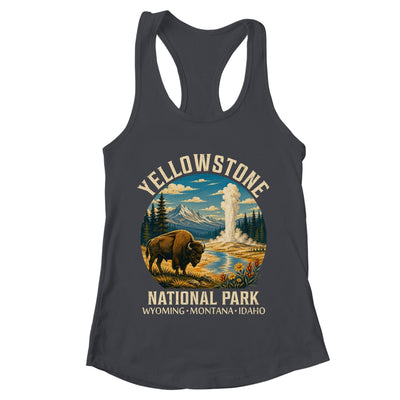 Yellowstone National Park Vintage Bison Geyser Camping Shirt & Tank Top | teecentury