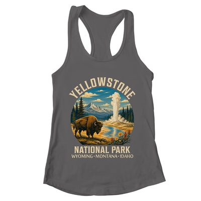 Yellowstone National Park Vintage Bison Geyser Camping Shirt & Tank Top | teecentury