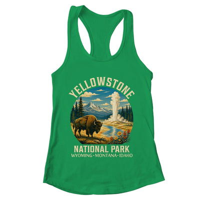 Yellowstone National Park Vintage Bison Geyser Camping Shirt & Tank Top | teecentury