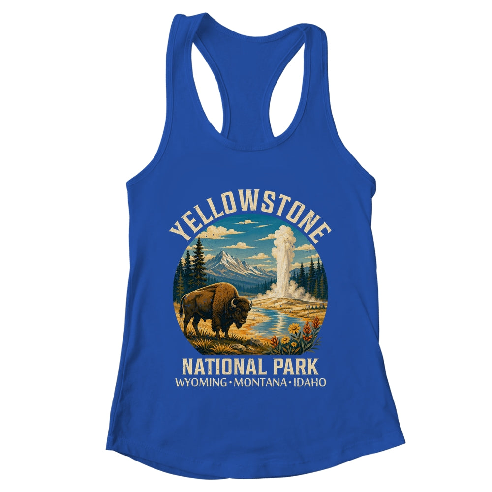 Yellowstone National Park Vintage Bison Geyser Camping Shirt & Tank Top | teecentury