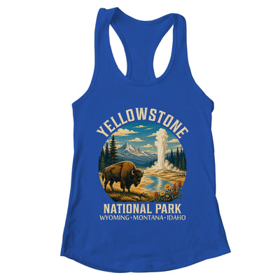 Yellowstone National Park Vintage Bison Geyser Camping Shirt & Tank Top | teecentury