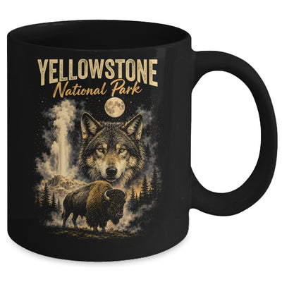 Yellowstone National Park Wolf And Bison Geyser Vintage Men Mug | teecentury