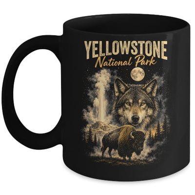 Yellowstone National Park Wolf And Bison Geyser Vintage Men Mug | teecentury