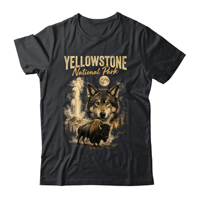 Yellowstone National Park Wolf And Bison Geyser Vintage Men Shirt & Hoodie | teecentury