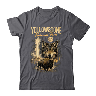 Yellowstone National Park Wolf And Bison Geyser Vintage Men Shirt & Hoodie | teecentury