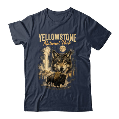 Yellowstone National Park Wolf And Bison Geyser Vintage Men Shirt & Hoodie | teecentury