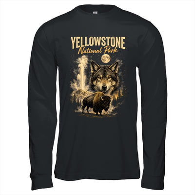 Yellowstone National Park Wolf And Bison Geyser Vintage Men Shirt & Hoodie | teecentury