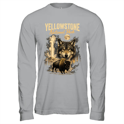 Yellowstone National Park Wolf And Bison Geyser Vintage Men Shirt & Hoodie | teecentury