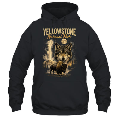 Yellowstone National Park Wolf And Bison Geyser Vintage Men Shirt & Hoodie | teecentury