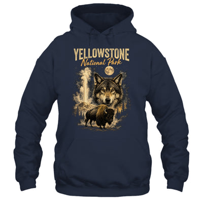 Yellowstone National Park Wolf And Bison Geyser Vintage Men Shirt & Hoodie | teecentury