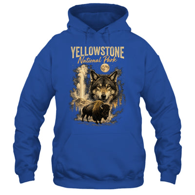Yellowstone National Park Wolf And Bison Geyser Vintage Men Shirt & Hoodie | teecentury