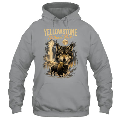 Yellowstone National Park Wolf And Bison Geyser Vintage Men Shirt & Hoodie | teecentury