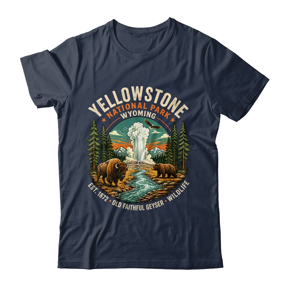 Yellowstone National Park Wyoming Bison Geyser Badge Travel Shirt & Tank Top | teecentury