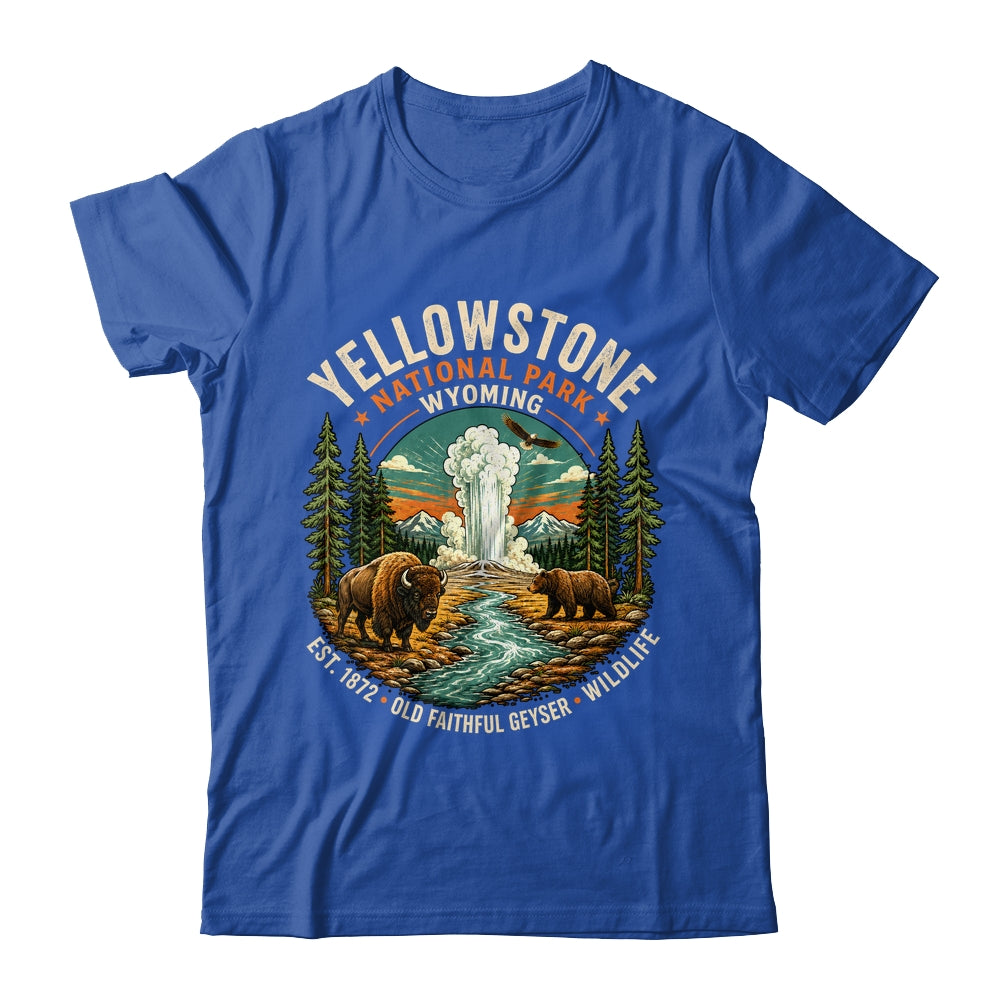 Yellowstone National Park Wyoming Bison Geyser Badge Travel Shirt & Tank Top | teecentury