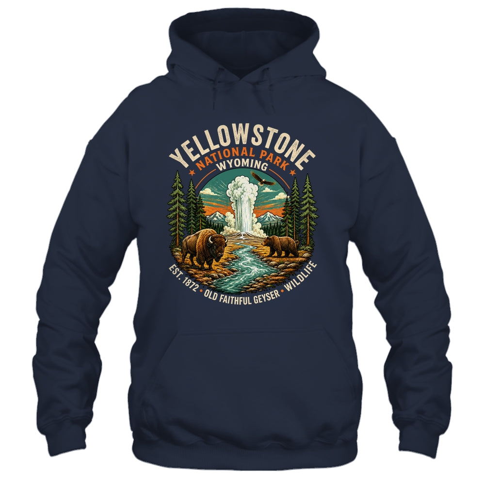 Yellowstone National Park Wyoming Bison Geyser Badge Travel Shirt & Tank Top | teecentury