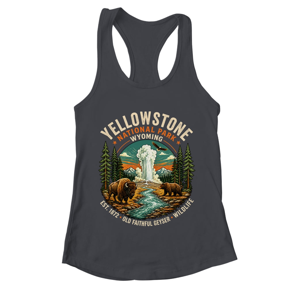 Yellowstone National Park Wyoming Bison Geyser Badge Travel Shirt & Tank Top | teecentury