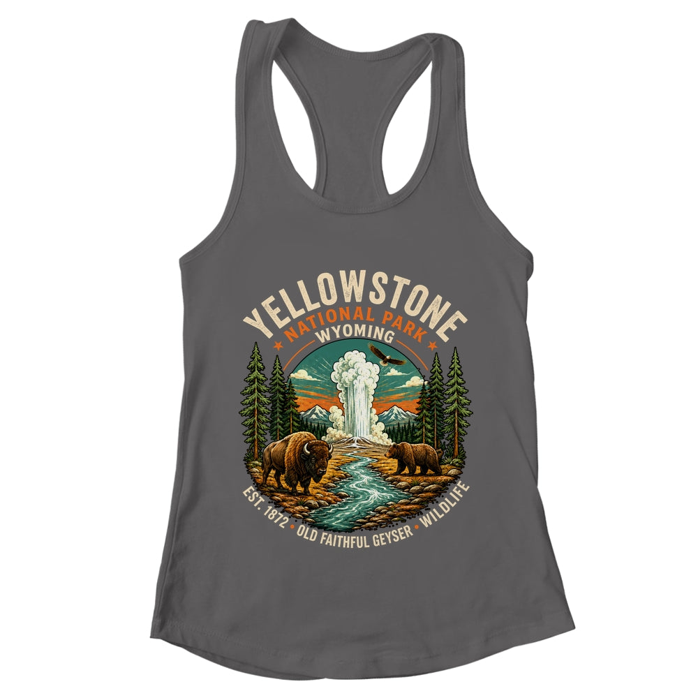 Yellowstone National Park Wyoming Bison Geyser Badge Travel Shirt & Tank Top | teecentury