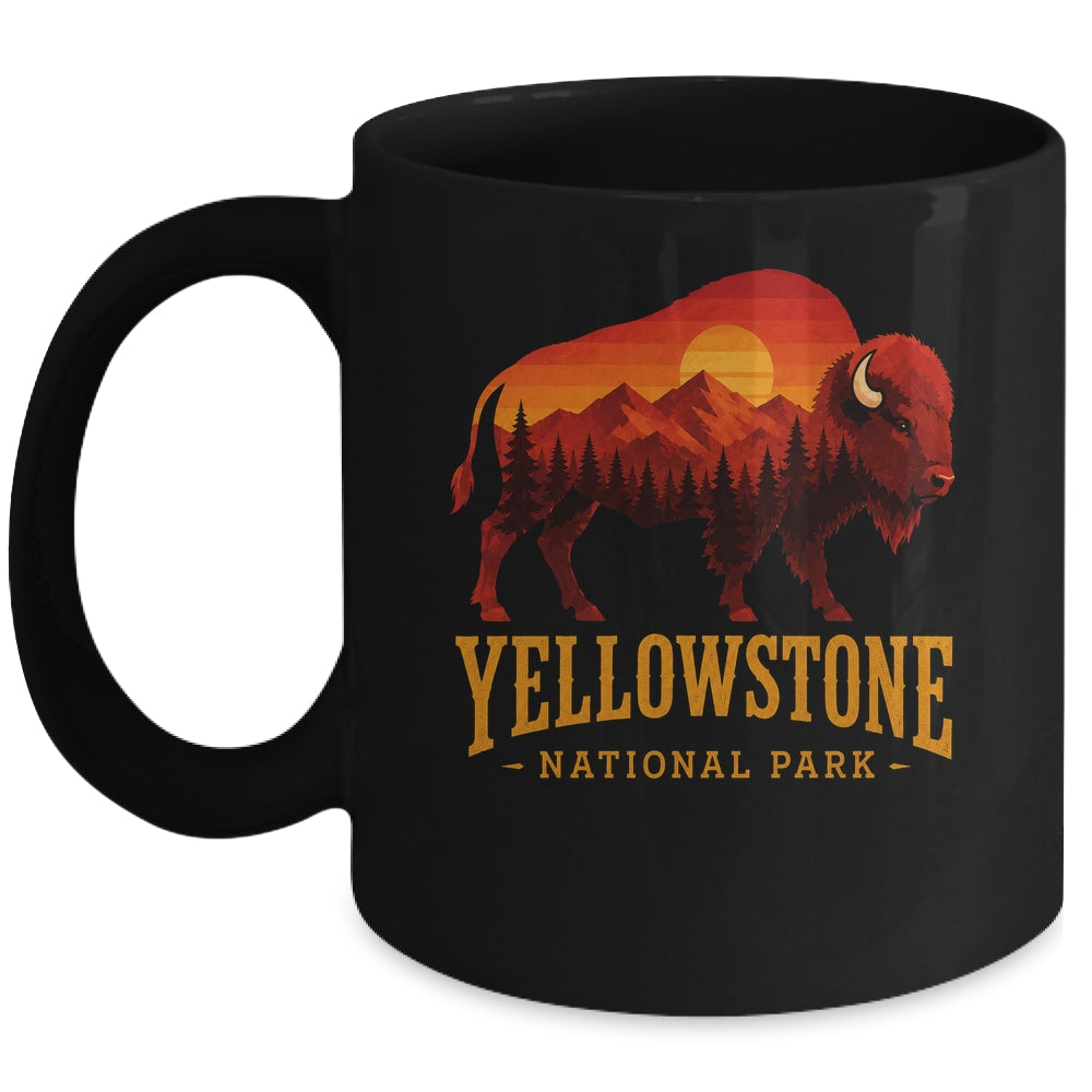 Yellowstone National Park Wyoming Retro Bison Sunset Vintage Mug | teecentury