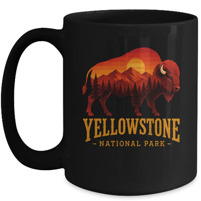 Yellowstone National Park Wyoming Retro Bison Sunset Vintage Mug | teecentury