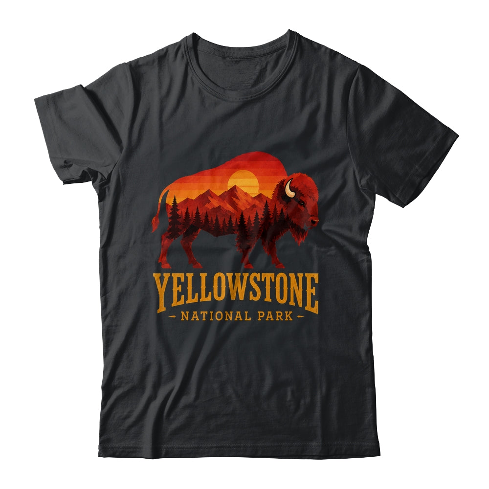 Yellowstone National Park Wyoming Retro Bison Sunset Vintage Shirt & Tank Top | teecentury