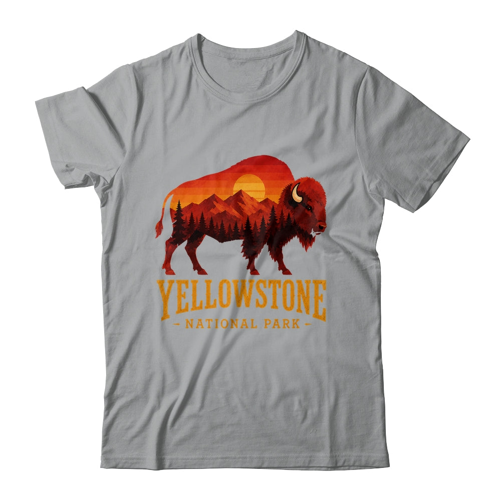 Yellowstone National Park Wyoming Retro Bison Sunset Vintage Shirt & Tank Top | teecentury