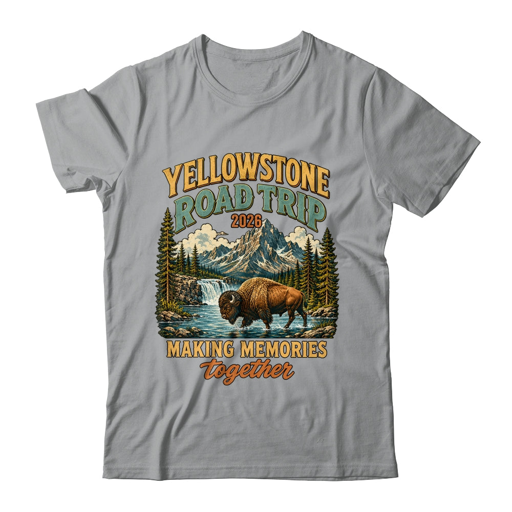 Yellowstone Road Trip 2026 Bison Waterfall Family Memories Shirt & Tank Top | teecentury