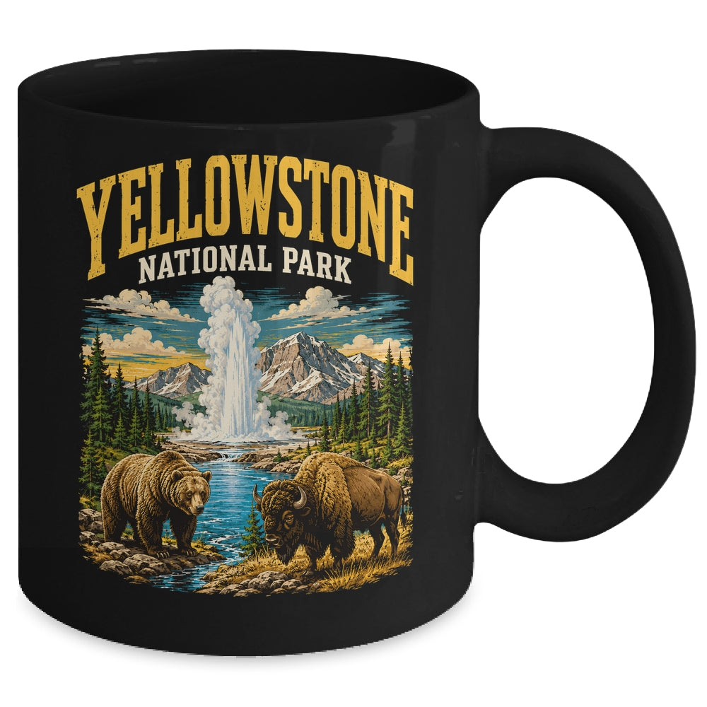 Yellowstone Us National Park Bear Wolf Bison Geyser Vintage Mug | teecentury
