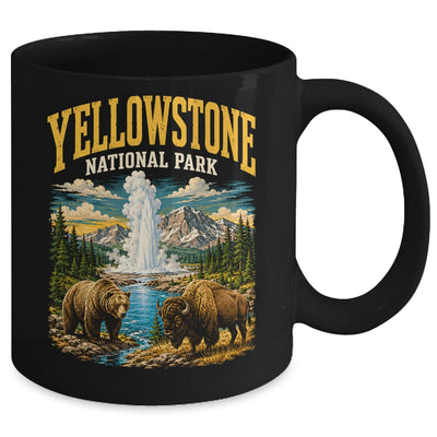Yellowstone Us National Park Bear Wolf Bison Geyser Vintage Mug | teecentury