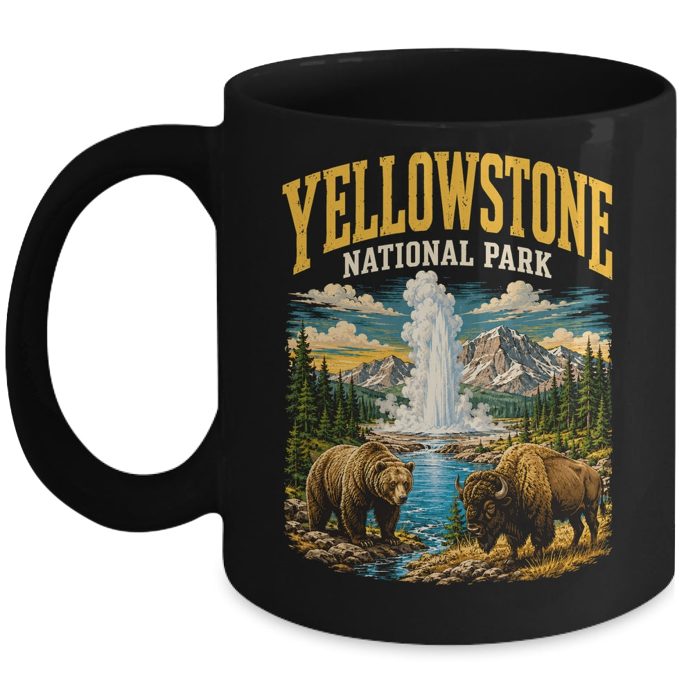 Yellowstone Us National Park Bear Wolf Bison Geyser Vintage Mug | teecentury