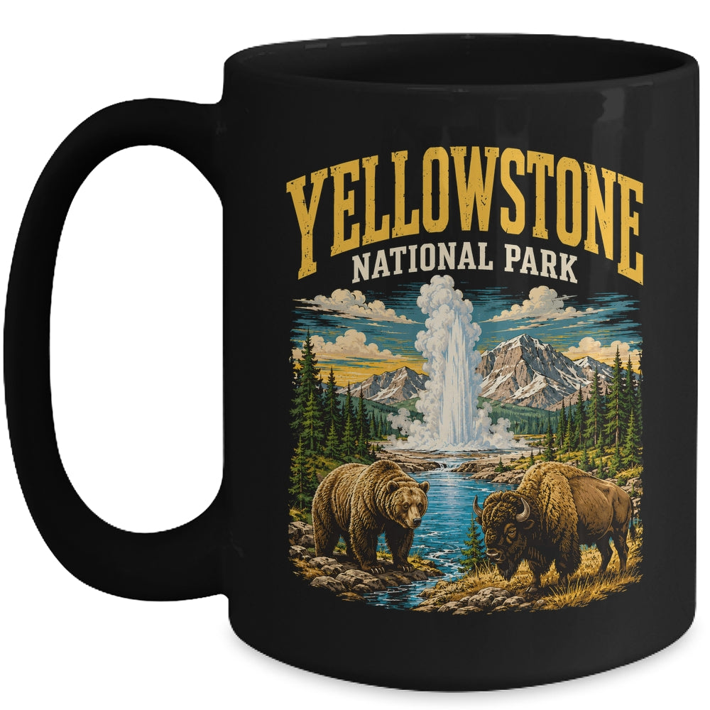 Yellowstone Us National Park Bear Wolf Bison Geyser Vintage Mug | teecentury