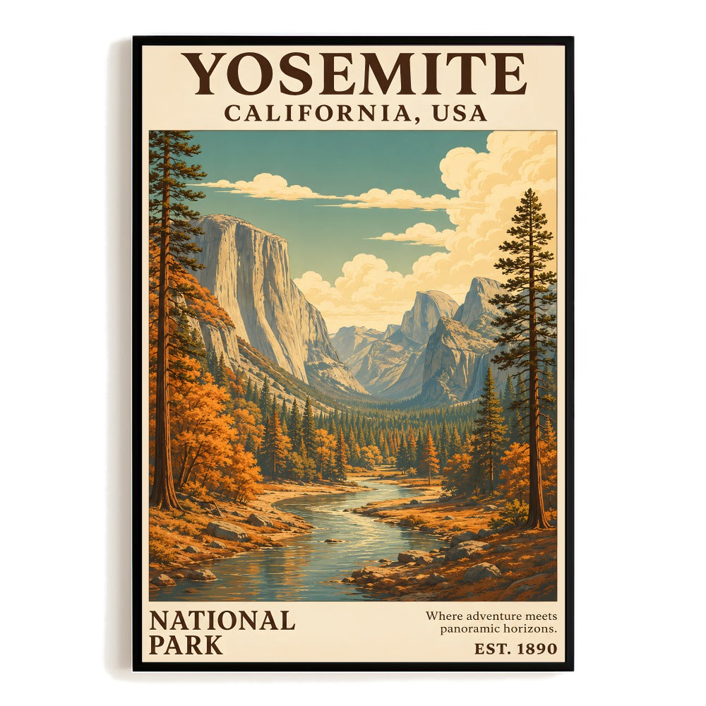 Yosemite California Travel Poster Vintage National Park Landscape Adventure Wall Art Decor For Home Living Room Office Bedroom Souvenir Gifts Print Painting Unframed | teecentury