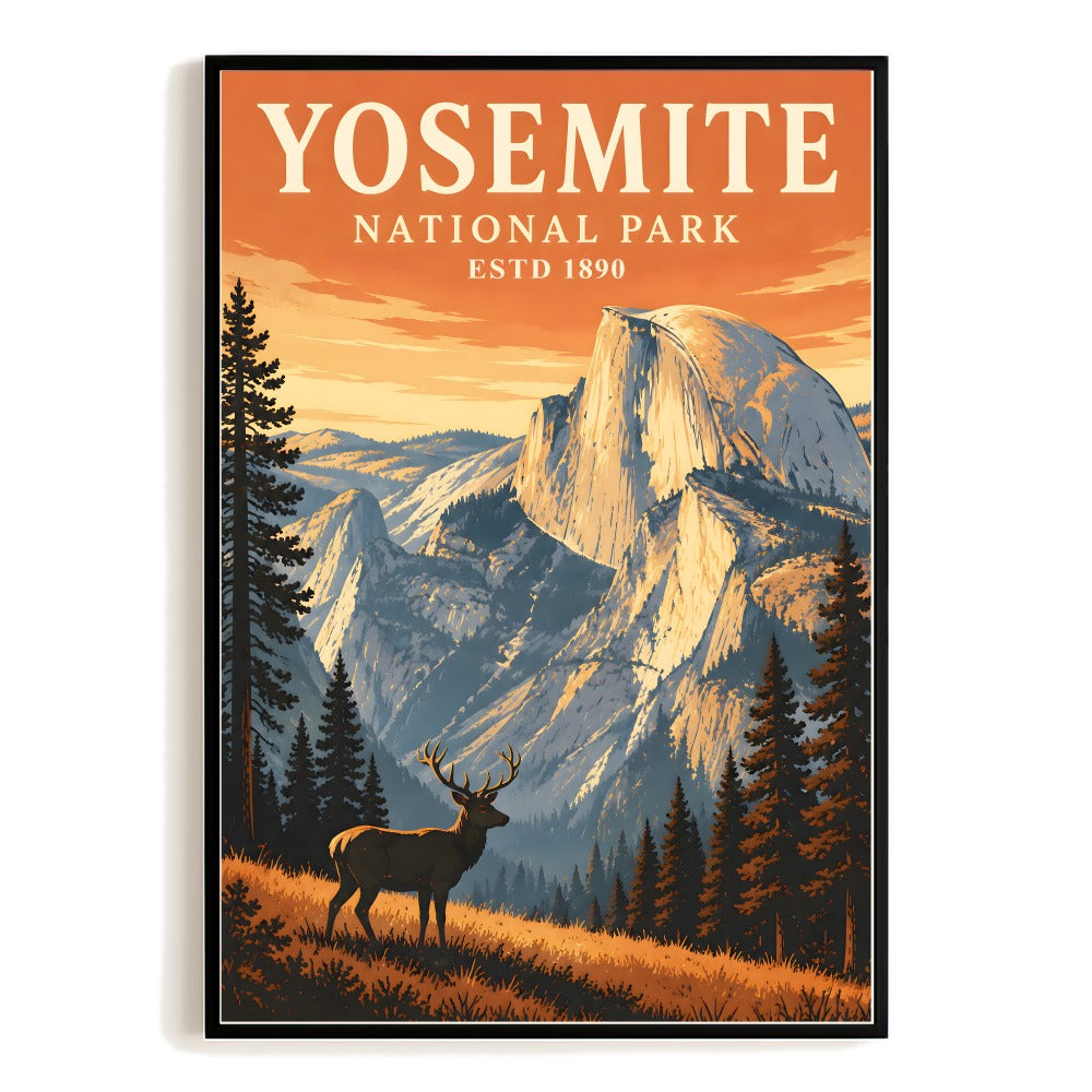 Yosemite National Park Travel Poster Half Dome Vintage Print Painting Picture Gift Wall Art Decor For Nature Lovers Home Living Room Office Bedroom Souvenir Unframed | teecentury