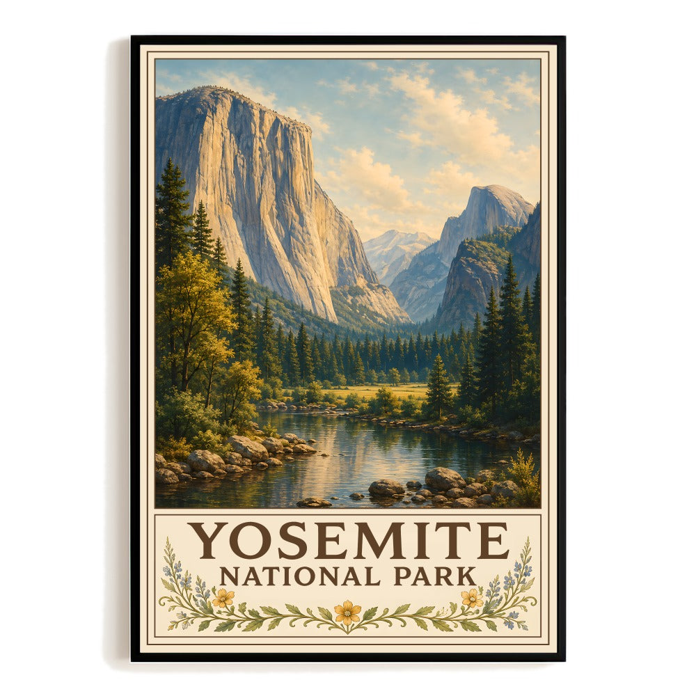 Yosemite National Park Vintage Landscape Wall Poster Rustic Mountain Valley River Nature Travel Gift Art Print For Cabin Home Living Room Outdoor Lovers Unframed | teecentury