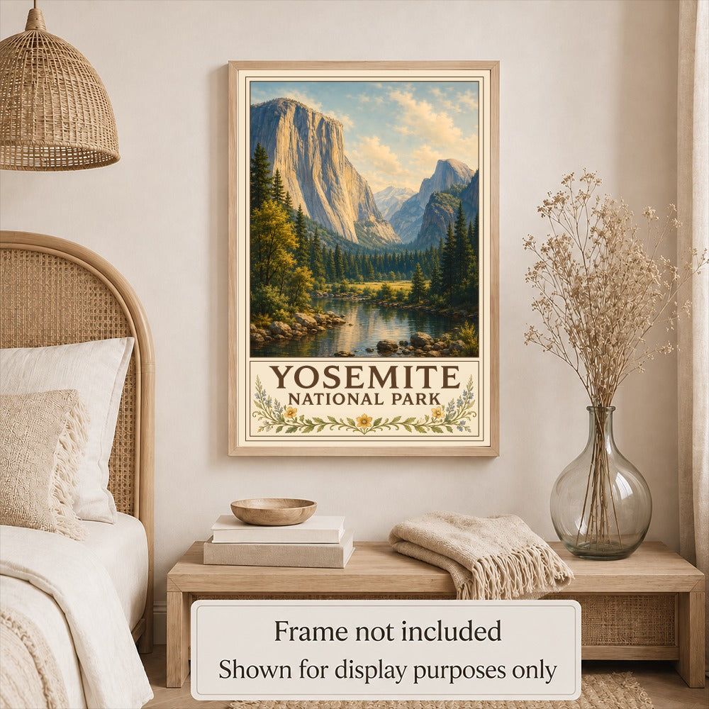 Yosemite National Park Vintage Landscape Wall Poster Rustic Mountain Valley River Nature Travel Gift Art Print For Cabin Home Living Room Outdoor Lovers Unframed | teecentury