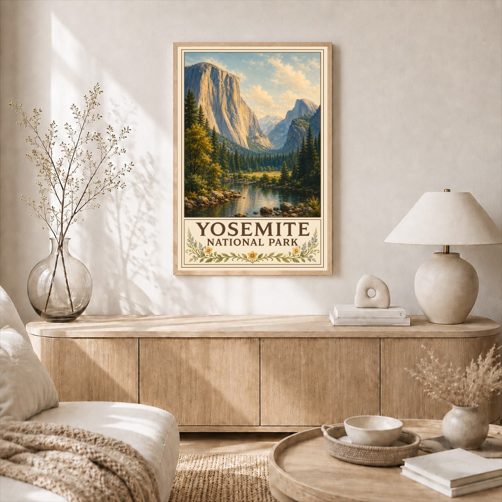 Yosemite National Park Vintage Landscape Wall Poster Rustic Mountain Valley River Nature Travel Gift Art Print For Cabin Home Living Room Outdoor Lovers Unframed | teecentury
