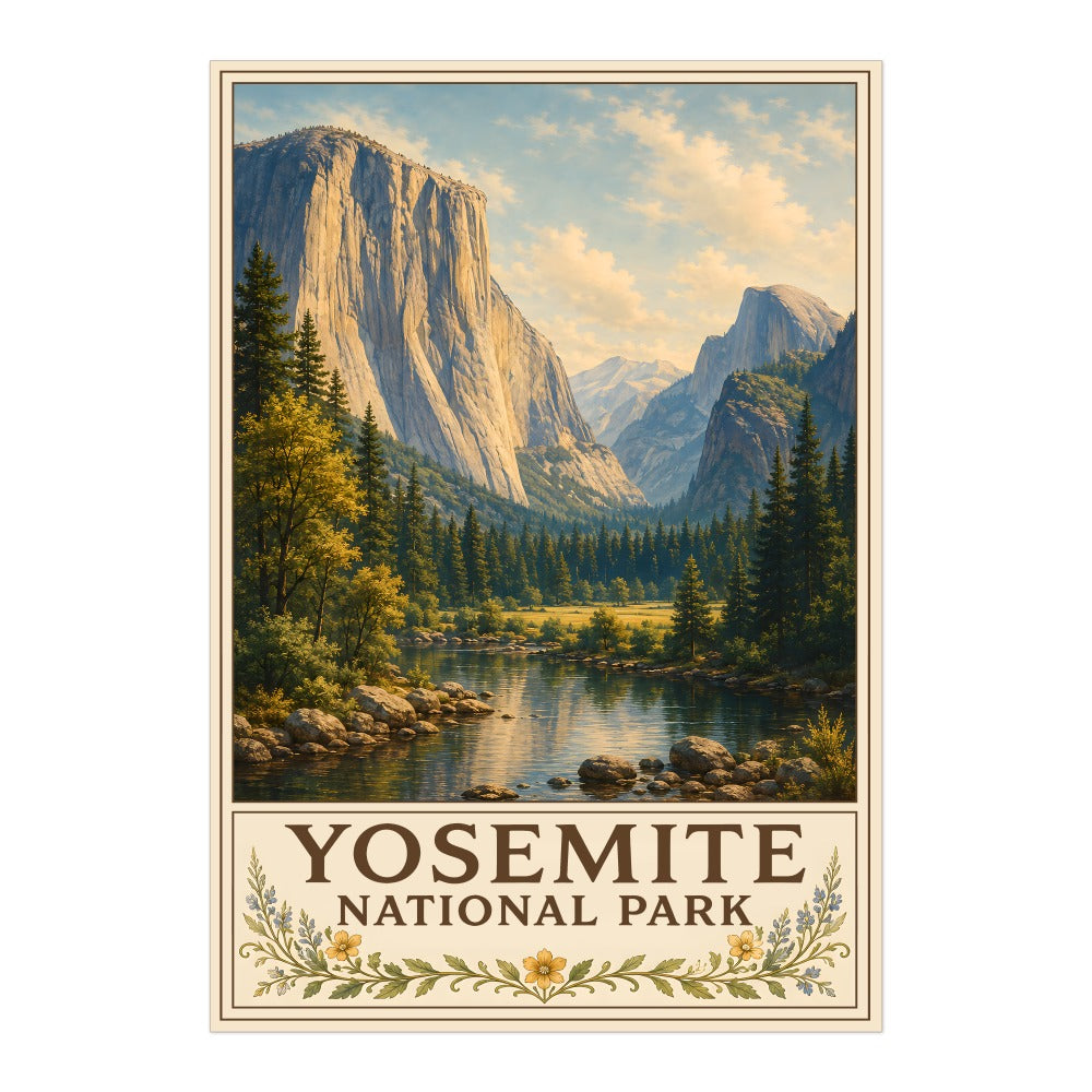 Yosemite National Park Vintage Landscape Wall Poster Rustic Mountain Valley River Nature Travel Gift Art Print For Cabin Home Living Room Outdoor Lovers Unframed | teecentury