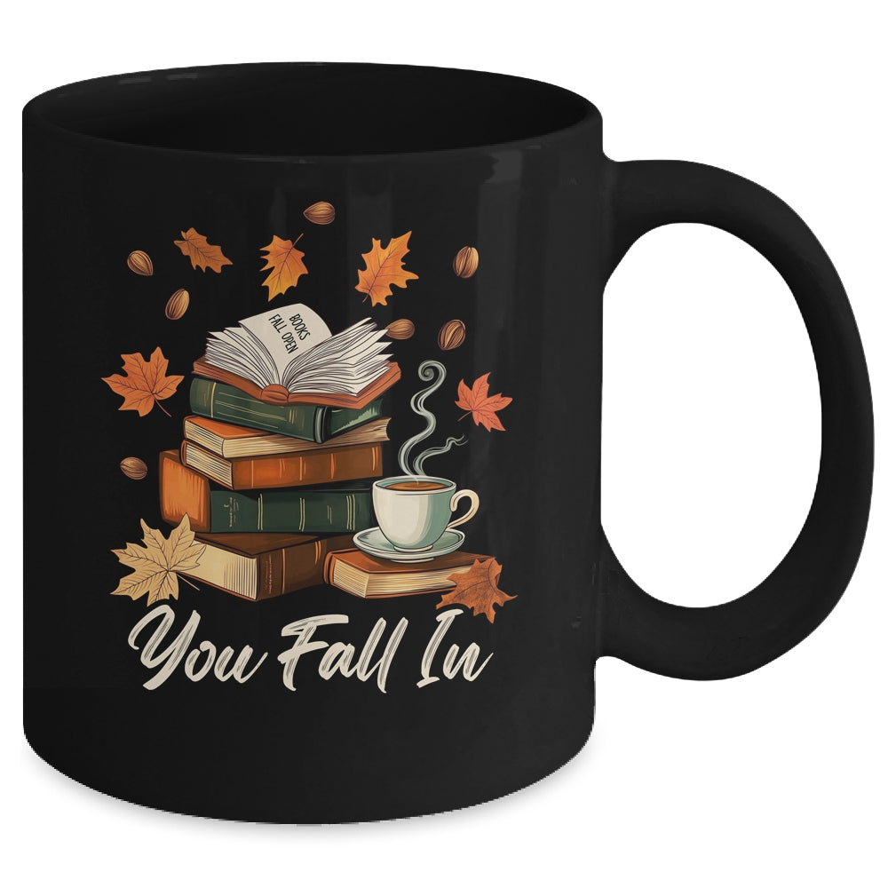 You Fall In Books Fall Open Coffee Book Reading Season Warm Mug | teecentury