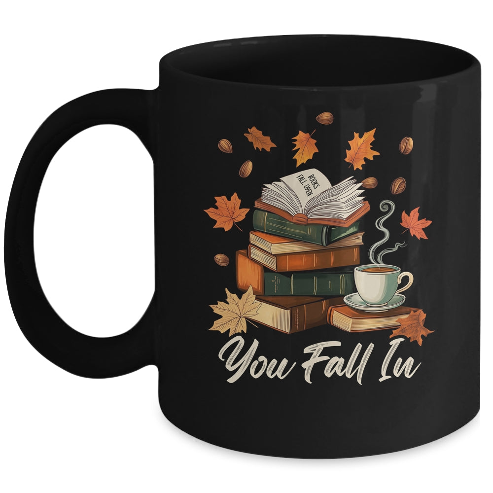 You Fall In Books Fall Open Coffee Book Reading Season Warm Mug | teecentury