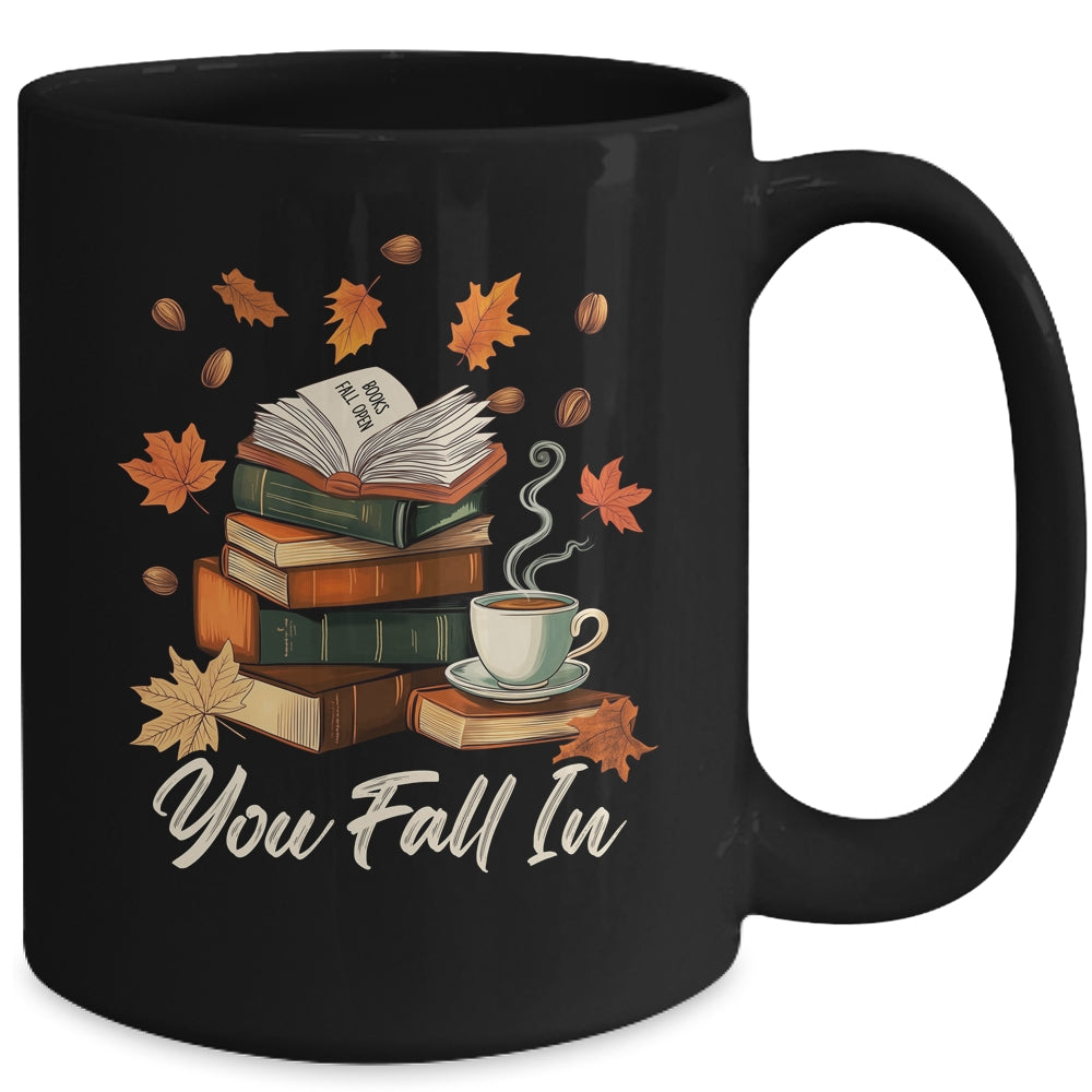 You Fall In Books Fall Open Coffee Book Reading Season Warm Mug | teecentury