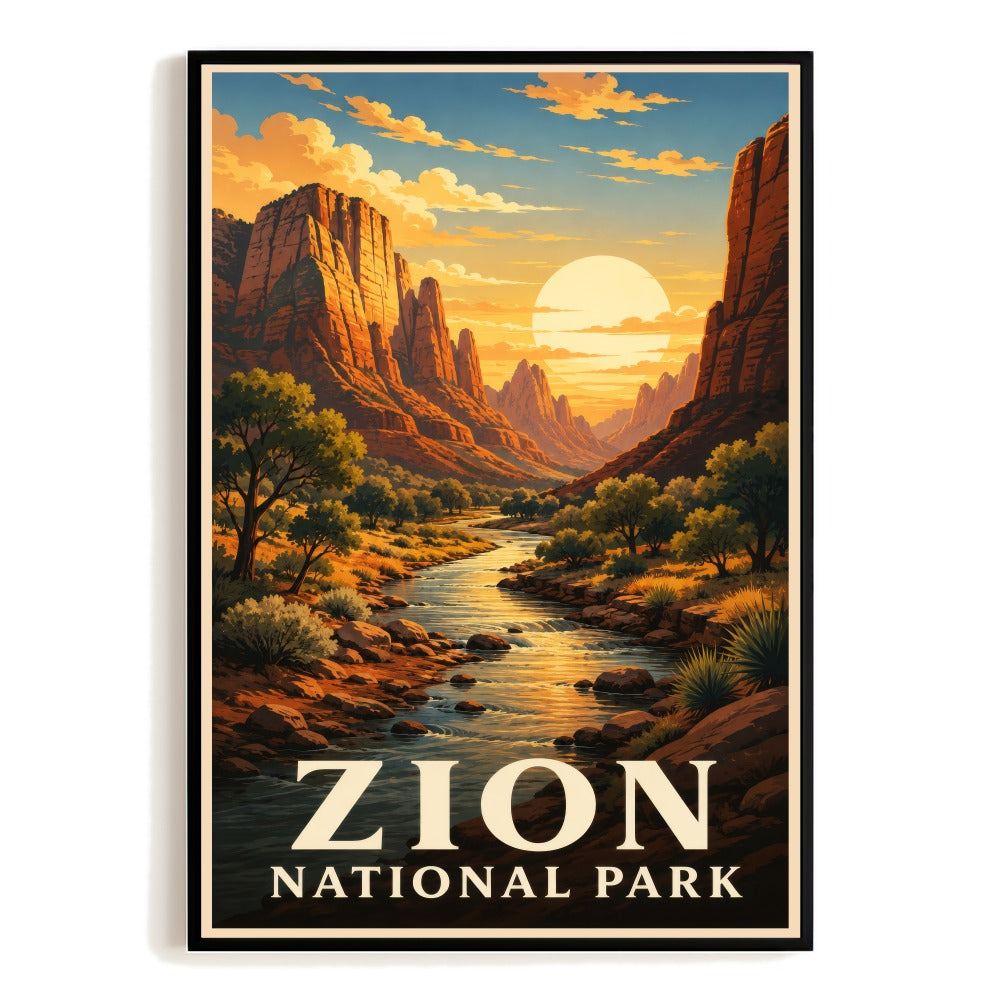 Zion National Park Travel Poster Vintage Landscape Wall Art Decor For Western Nature Lovers Adventure Souvenir Print Ideal For Home Living Room Office Decor Unframed | teecentury