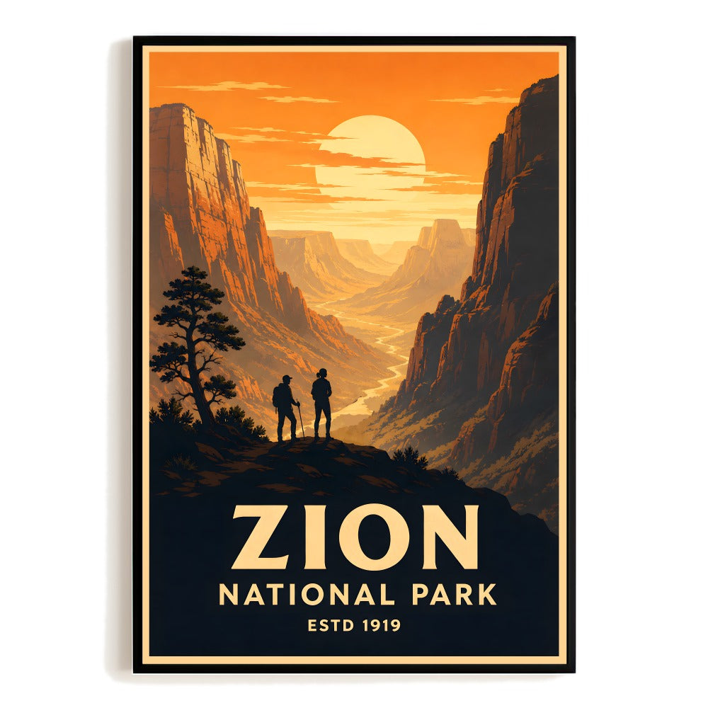Zion National Park Travel Poster Vintage Sunset Canyon Adventure Wall Art Landscape Print Painting Souvenir For Home Living Room Office Bedroom Decor Unframed | teecentury