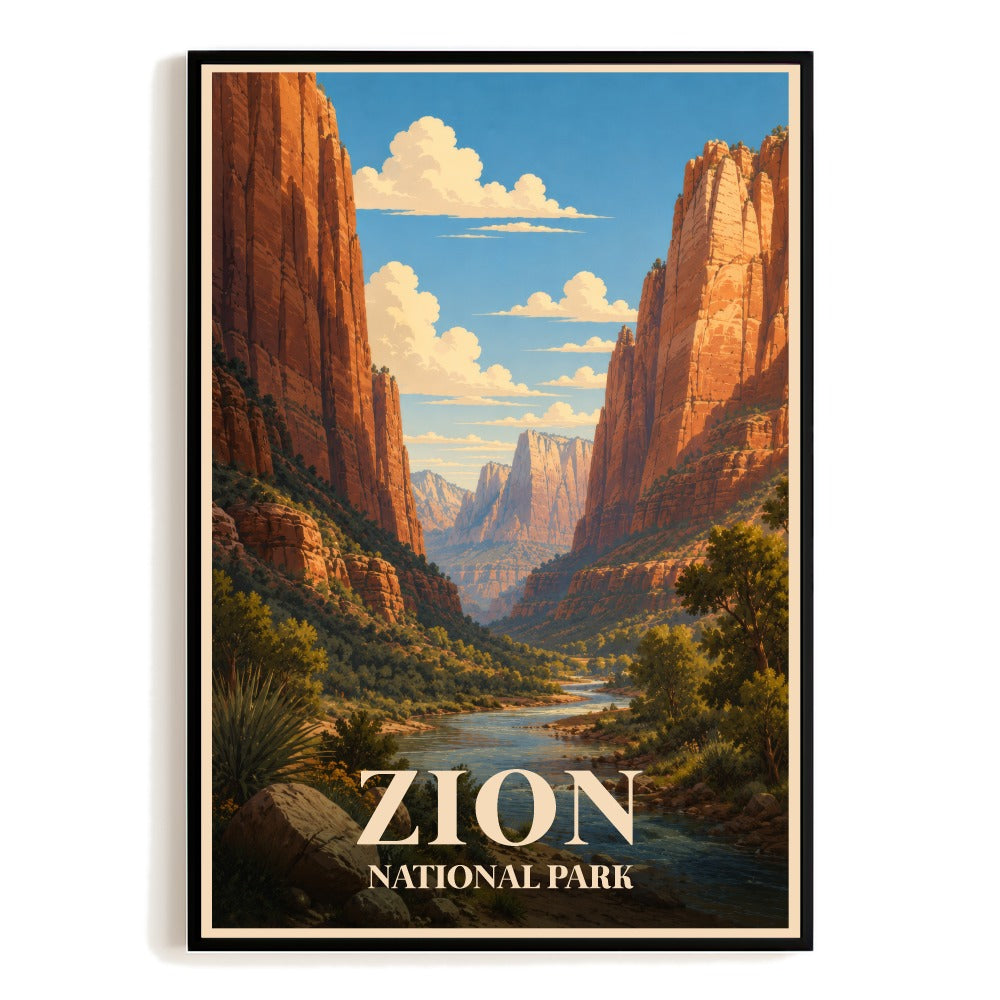 Zion National Park Travel Poster Vintage Zion Canyon Hiking Adventure Landscape Art Print Wall Decor For Home Living Room Office Bedroom Souvenir Adventure Unframed | teecentury