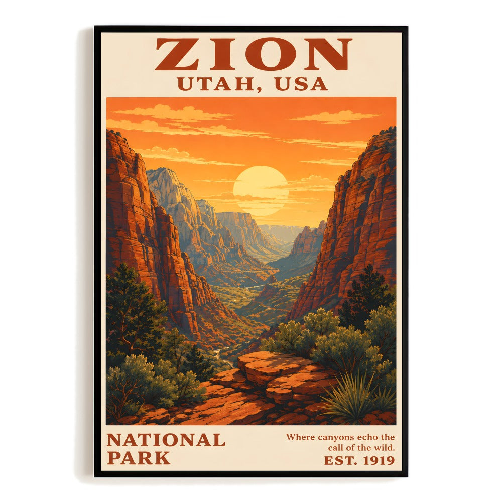 Zion National Park Utah Vintage Travel Poster Sunset Canyon Landscape Wall Art Decor Souvenir Print Painting Picture For Home Living Room Office Bedroom Gifts Unframed | teecentury