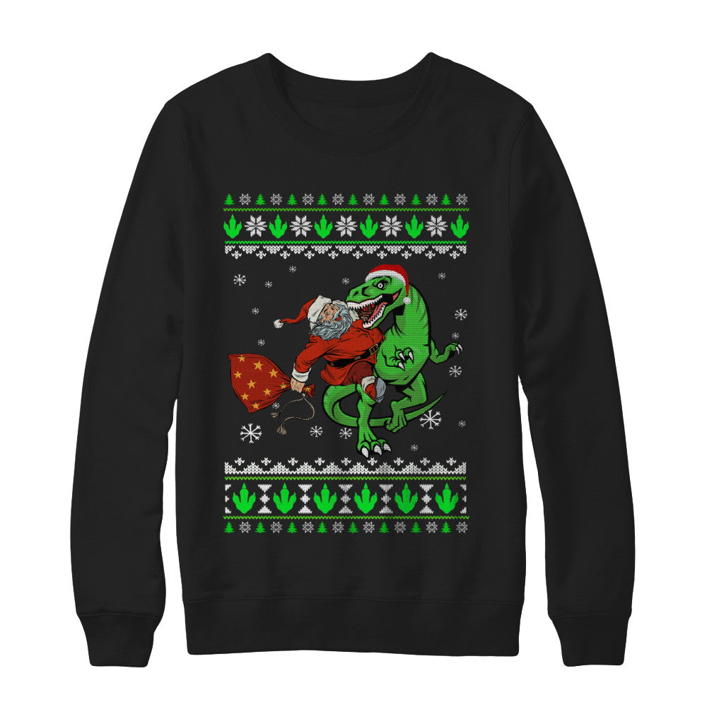 Santa Riding Dinosaur T-Rex Ugly Christmas Sweater T-Shirt & Sweatshirt | Teecentury.com