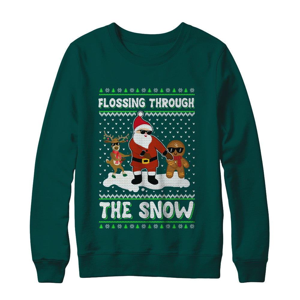 Flossing Through The Snow Santa Ugly Christmas Sweater T-Shirt & Sweatshirt | Teecentury.com